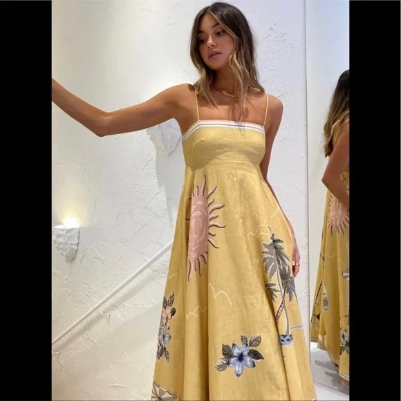 Soleil Shades Summer Sunset Maxi Dress Full A Line Lanon Cotton Long Maxi - Picture 7 of 9